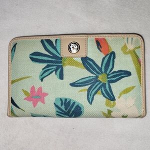 Spartina 449 Daufuskie Island Floral‎ Snap Wallet Natural Linen Genuine Leather